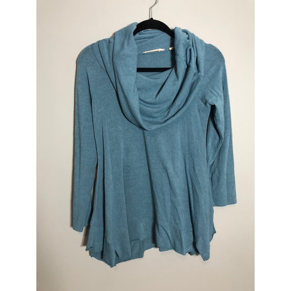 Soft Surroundings Tunic Top Women PXS Blue Cowl Neck Ruffle Hem 35027